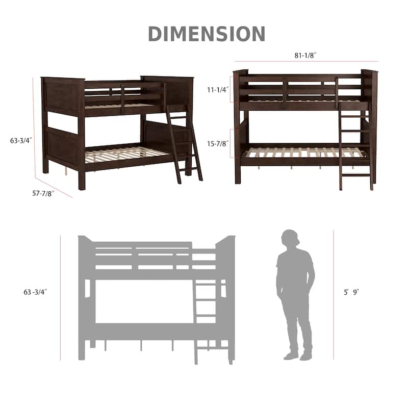 Dylan Transitional Walnut Solid Wood Convertible Bunk Bed by Furniture of America