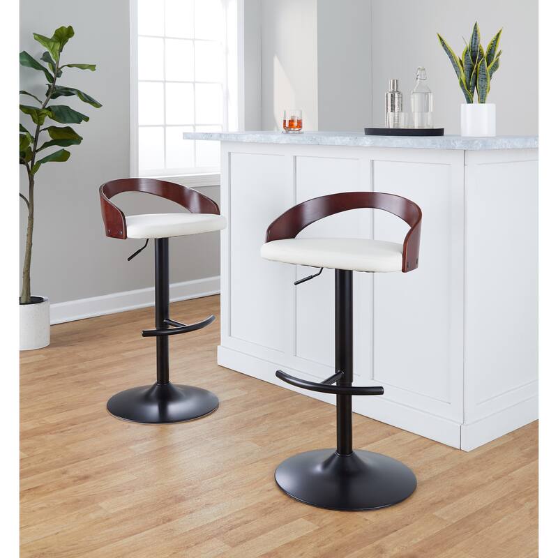 Grotto Adjustable Barstool with Back Base- Set Of 3