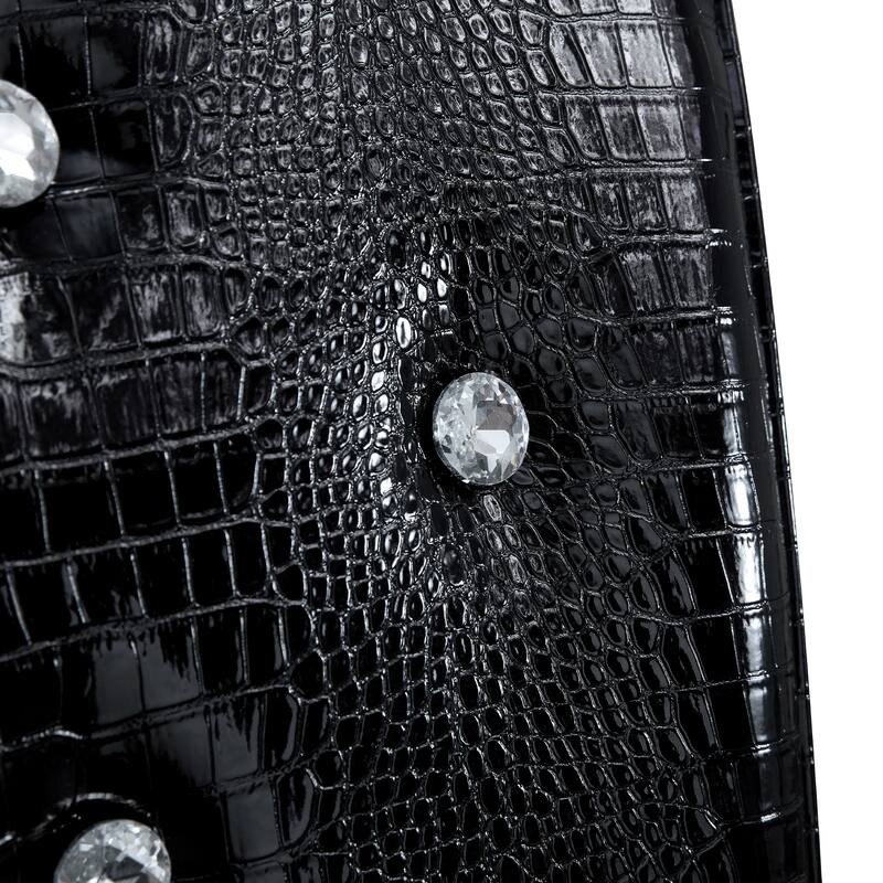 A set of 2 vintage crocodile leather cushioned dining chairs, featuring crystal clasp design and artificial leather design