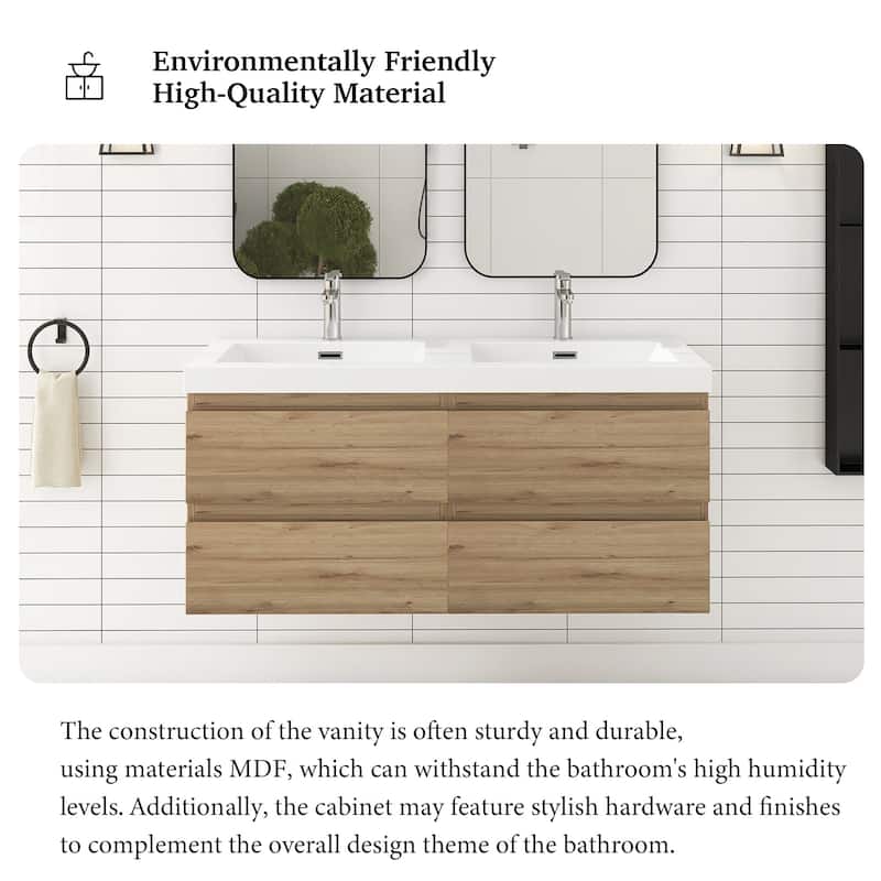 Angela 47 in.W x 19.5 in.D x 20.5 in.H Wall-Mounted Bath Vanity with White Cultured Marble Top