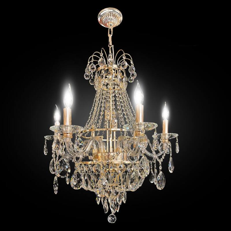Crystal Chandelier 26 in Wide 11 Lights Pendant Light Gold and Chrome - Gold