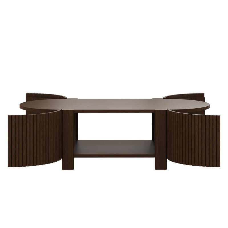 47" Coffee Table for Living Room, Wood Center Table, Tea Table, Storage Table with Sliding Doors, Modern Oval End Table