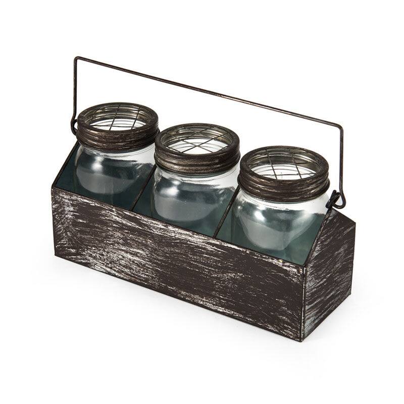Elements Metal Carrier with Glass Mason Jars