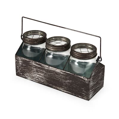 Elements Metal Carrier with Glass Mason Jars