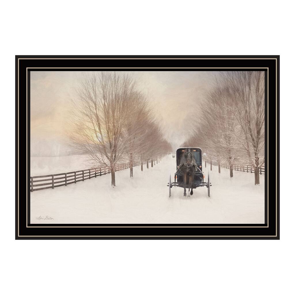 Framed Wall Art - Snowy Amish Lane, Black Frame