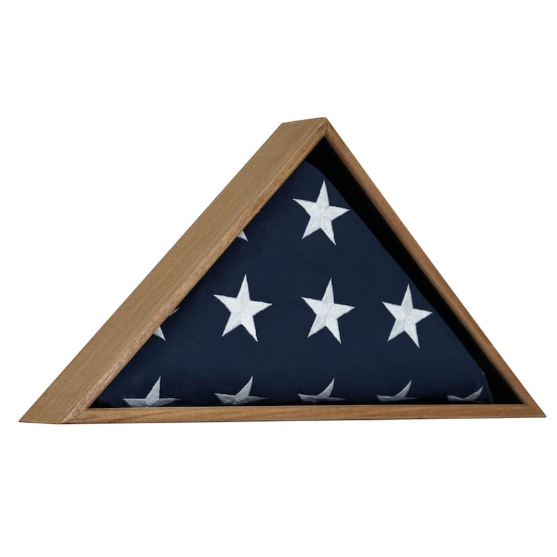 American Art Decor Oak Wood Wall Flag Display Case - 13" H x 26.5" L x 3.25" D - 13" H x 26.5" L x 3.25" D