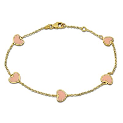 Miadora Light Pink Enamel Heart Bracelet 14K Yellow Gold