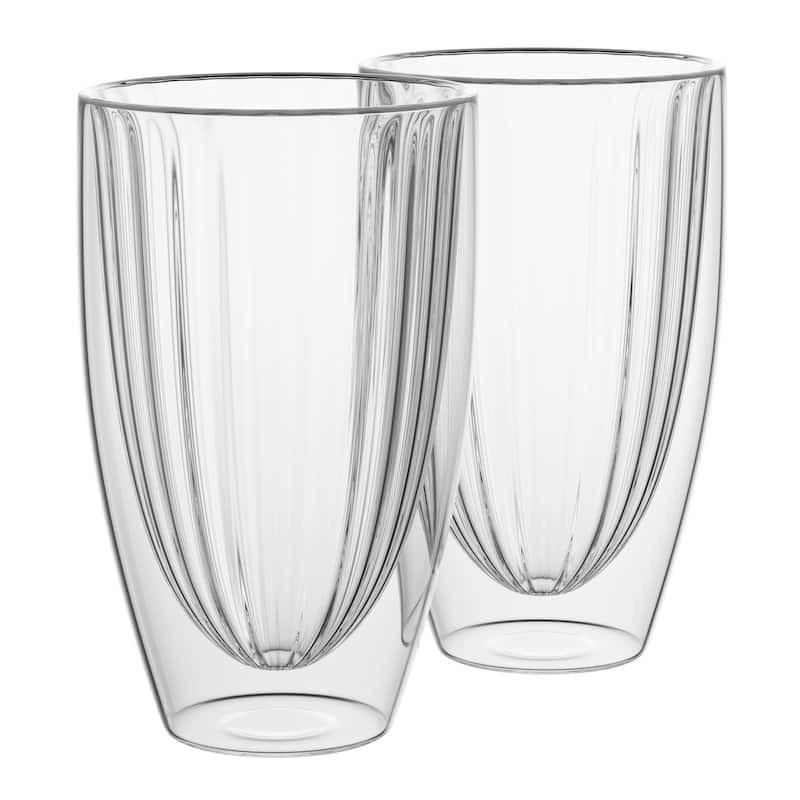 Elle Decor Ribbed Double Wall Coffee Cup Ribbed Glass Set of 2 Glass