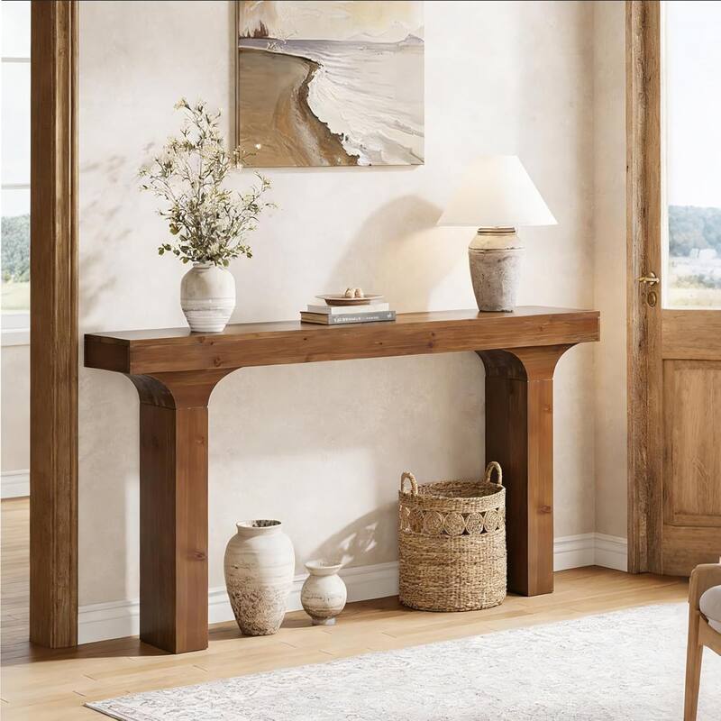 Solid Wood Console Table, 59" Farmhouse Entryway Sofa Table Behind The Couch - 59" L x 12" W x 32" H