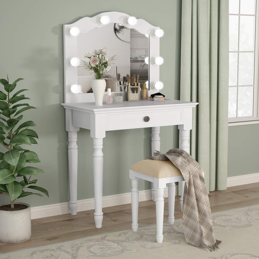 Shop White Vanity Set With Lighted Mirror Makeup Dressing Table