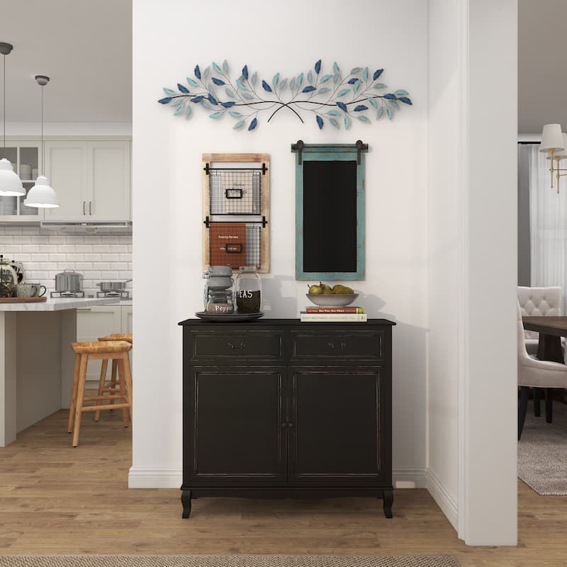 Metal Leaf Home Wall Decor with Gold Accents - Blue - Roche River Decor