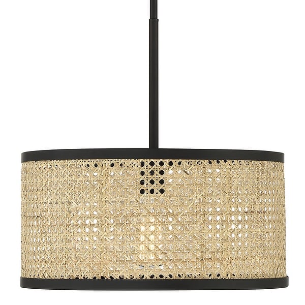slide 2 of 5, Meridian M7018 16" Wide Pendant Natural Cane / Matte Black