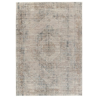 Adonia Medallion Taupe/ Blue Area Rug
