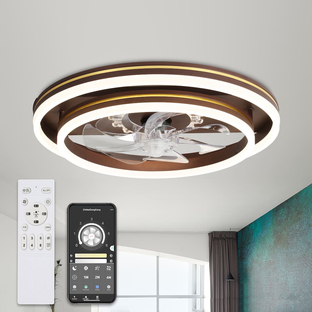 Bella Depot 20" Modern Flush Mount Ceiling Fan with APP Control, 6-Speed Low Profile Reversible Ceiling Fan with Dimmable Light