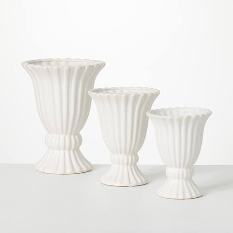 Sullivans Matte White Ribbed Ceramic Urn - Set of 3
