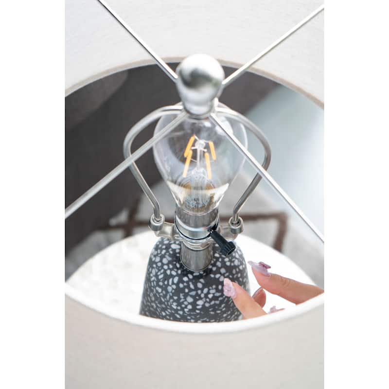 14x14x26 Inch Black Stone Table Lamp with Beige Drum Shade Modern Home Decor