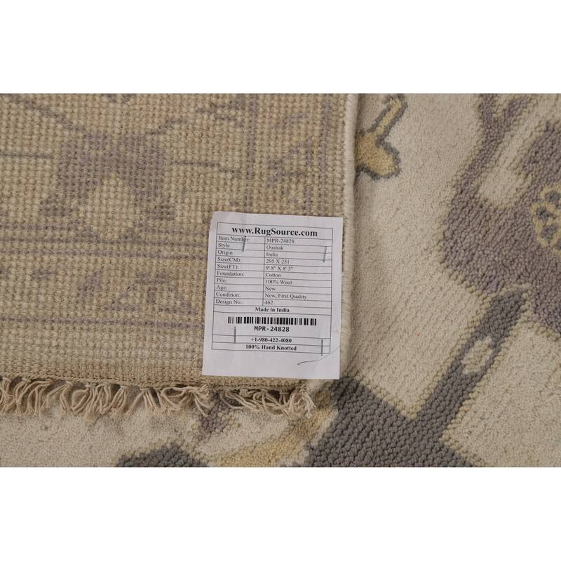Floral Ivory Oushak Indian Area Rug Hand-Knotted Wool Carpet - 8'3" x 9'8"