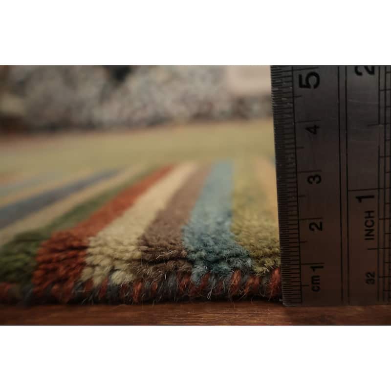 Hand Knotted Oriental 100% Wool Carpet Modern Geometric Green Gabbeh Area Rug - 5' 7'' X 3' 5''