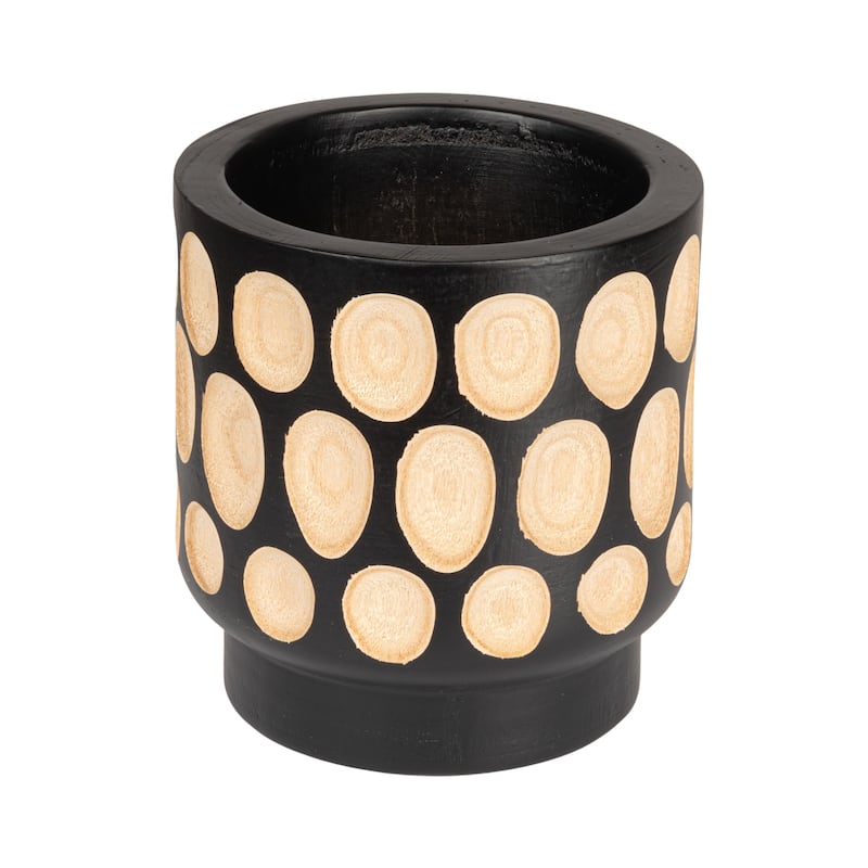 Hand-Carved Wood Planter - Black