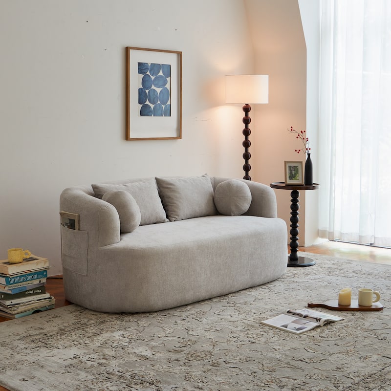 Modern Memory Foam Couch 2-Seater Sofa with 4 Throw Pillows, Round Armrests, for Living Rooms, Bedrooms and Apartments