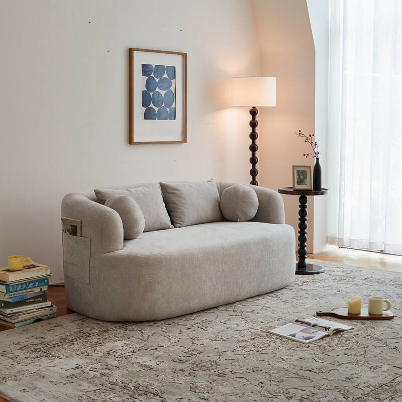 Sofa-in-a-Box Memory Foam 2-Seater Couch, Deep Seat Chenille Loveseat, No Assembly, Modern Compact Sofa for Living Room