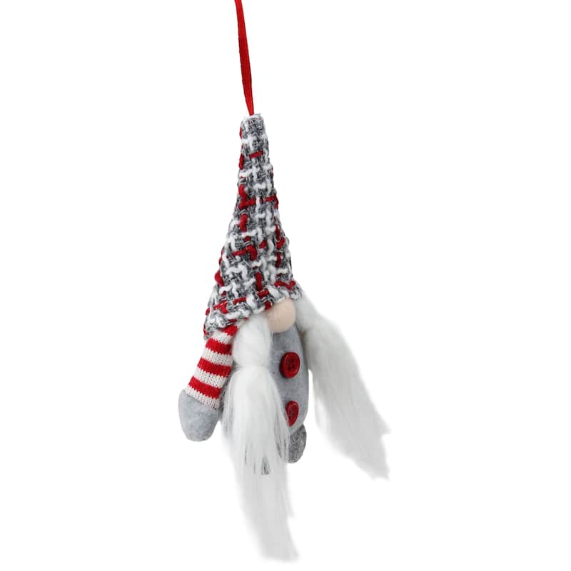 Santa's Helper Gnome with Plaid Hat Christmas Ornament - 6" - Gray and Red
