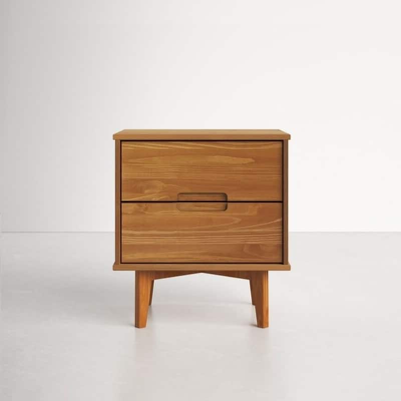 FarmHouse 2 Drawer Solid Wood Nightstand - Medium Brown
