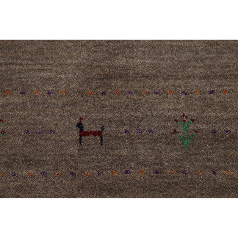 Hand Knotted Oriental 100% Wool Carpet Tribal Animal Pictorial Brown Gabbeh Area Rug - 7' 11'' X 5' 1''