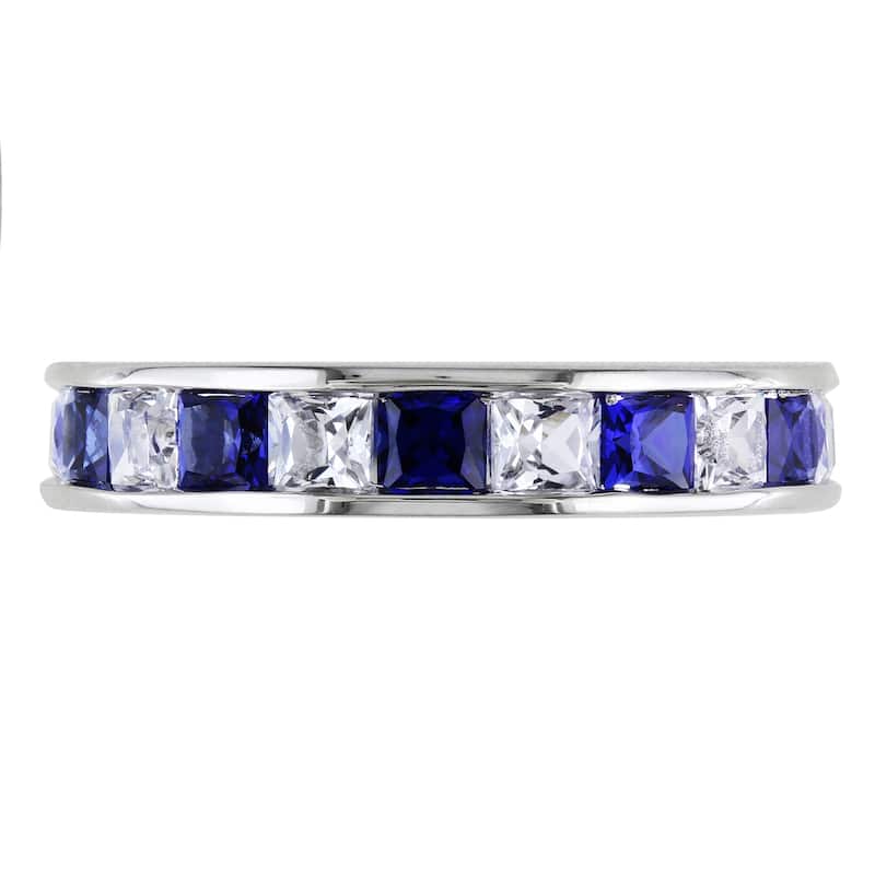 Miadora Sterling Silver 2 1/3ct TGW Square-cut Created Blue and White Sapphire Stackable Anniversary
