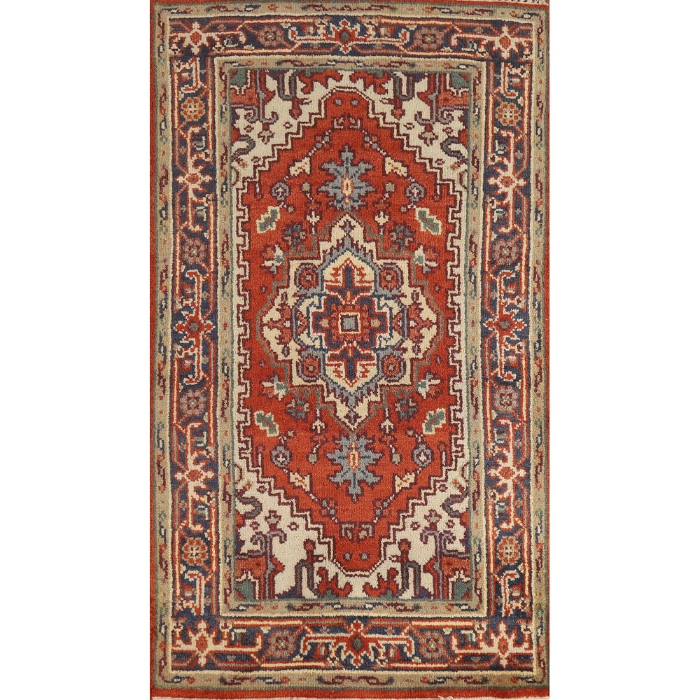 Hand Knotted Oriental 100% Wool Carpet Traditional Medallion Oranges & Rust Heriz (serapi) Area Rug - 5' 4'' X 3' 0''