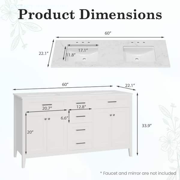 dimension image slide 1 of 5, Modern Bathroom Vanity with Ceramic Sink, Soft-Close Storage Cabinet and Glossy Easy-Clean Countertop