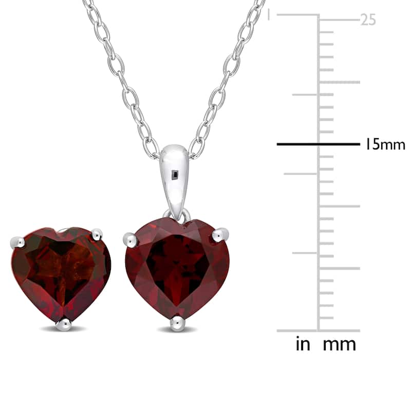 Miadora 5 4/5ct TGW Heart-Shape Garnet Set of Necklace and Earrings in Sterling Silver