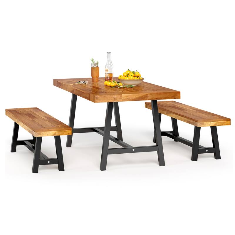 MAISON ARTS 1 PCS Acacia Wood Bench/3PCS Patio Dining Set with 1 Rectangular Table and 2 Benches