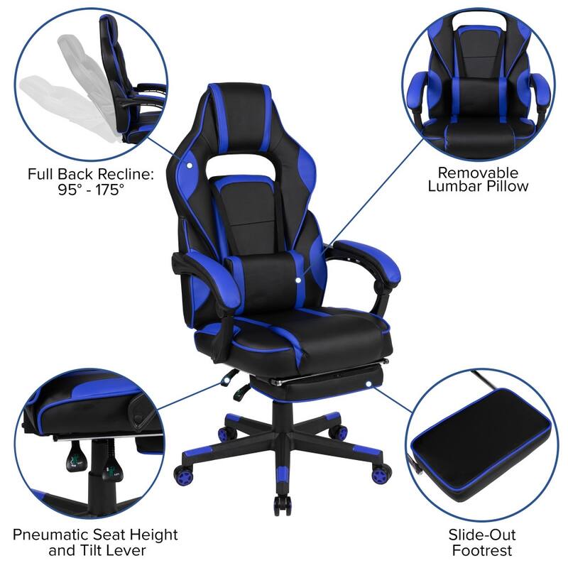 Ergonomic Gaming Chair -Recline Back/Arms, Footrest, Massaging Lumbar