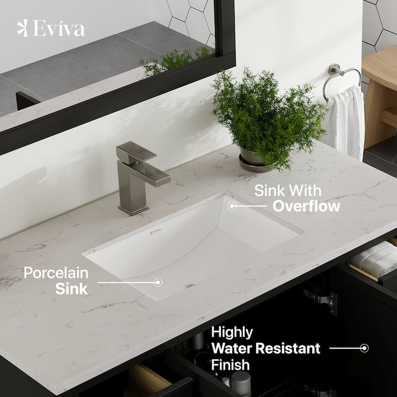 Eviva London 42"W x 18"D Espresso Bathroom Vanity with Carrara Quartz Countertop and Undermount Porcelain Sink - 42"