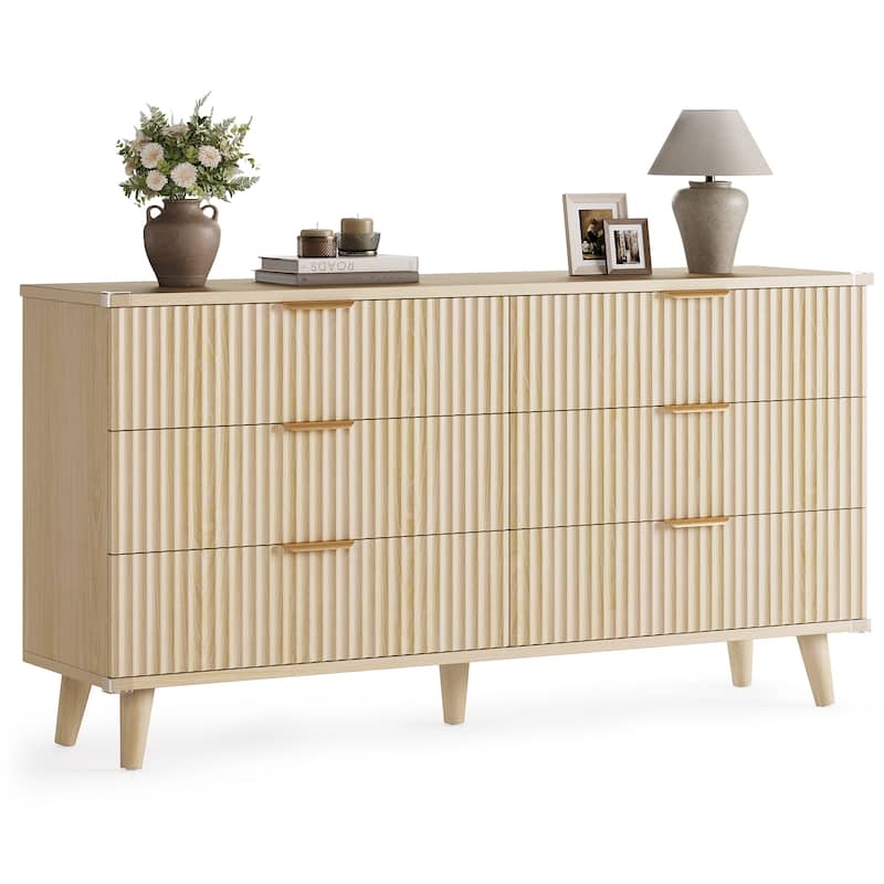 6 Drawer Dresser for Bedroom, 53" Wide Boho Fluted Dresser