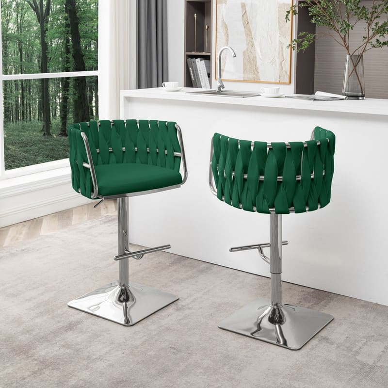 Best Quality Furniture Adjustable Upholstered Barstools with Square Chrome Finish Base (Set of 2)