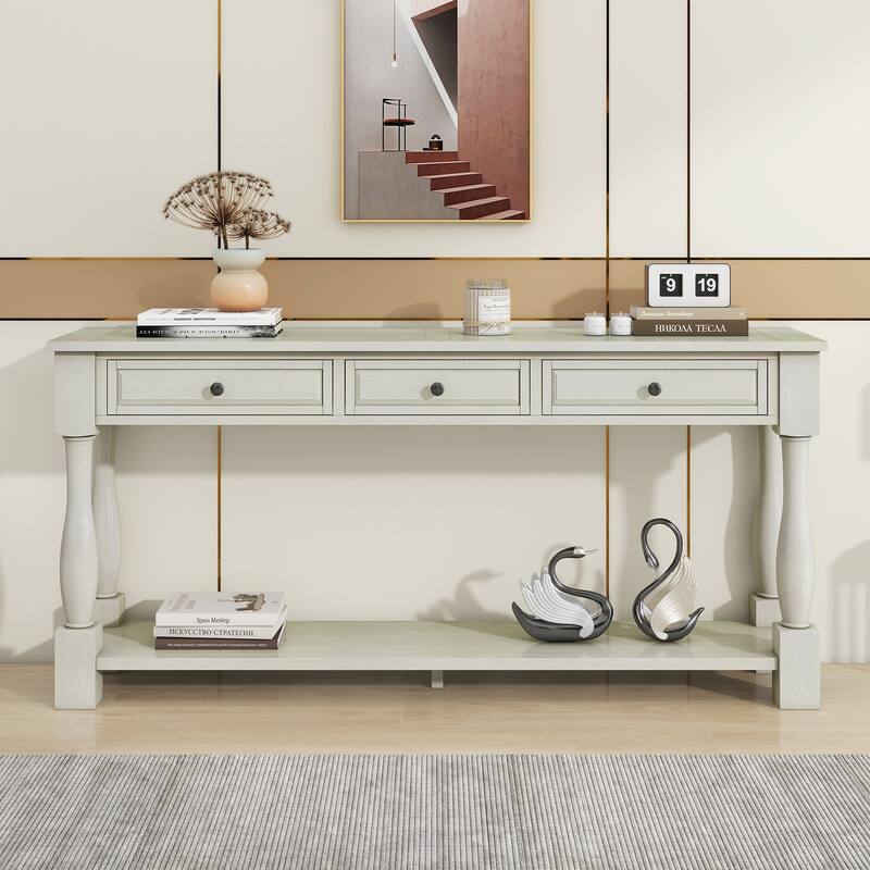 63" Console Table, Wood Sideboard Table Storage Cabinet w3 Drawer & 1 Shelf, Entrance Table for Entryway, Hallway, Living Room