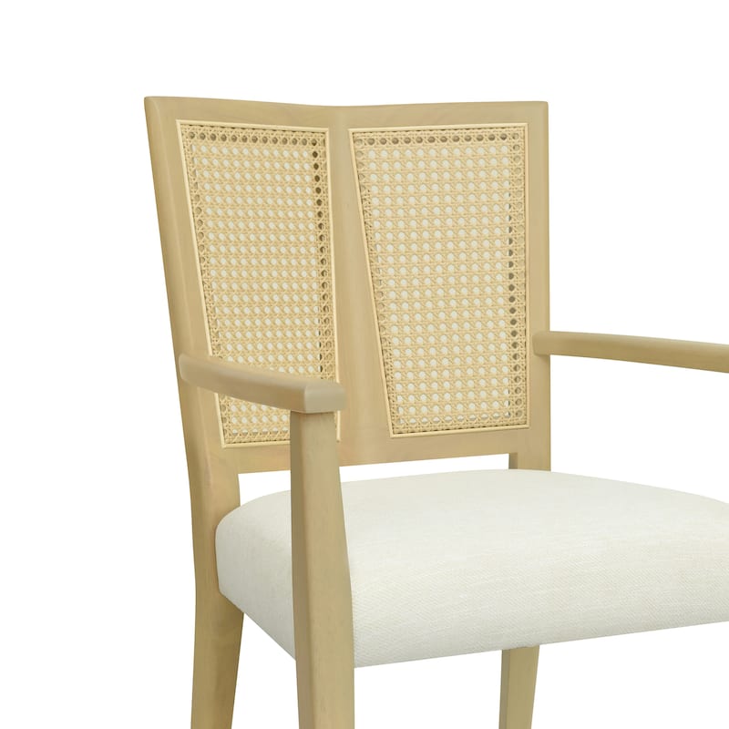 2-Piece Mid-Century Dining Chair Set, Rattan Backrest Accent Chairs Modern Upholstered Armchairs with Wooden Frame