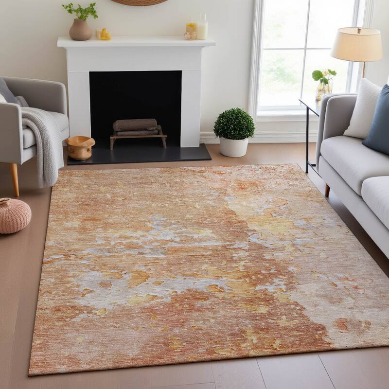 Premium Washable Super Soft Abstract Watercolor Mayfield Rug - Salmon - 10' x 14'