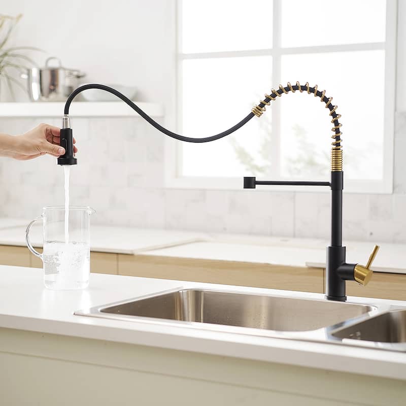 Matte Black and Brushed Nickel Single Handle Pull Out Sprayer Kitchen Faucet with Advanced Spray Kitchen Tap