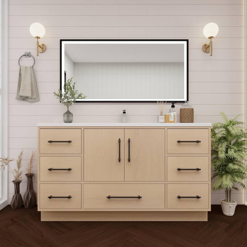 Victoria 60'' Freestanding Vanity with Single Reinforced Acrylic Sink - 59.5 - Oak Finish - Yellow Oak