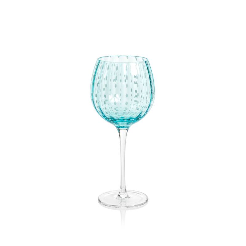 Pescara White Dot Wine Glasses, Set of 4 - Aqua Blue