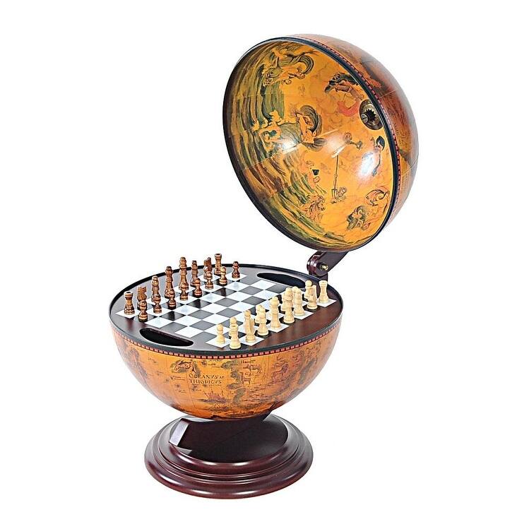 HomeRoots 13" X 15" X 19" Red Globe With Chess Holder - 13' X '19' X '15