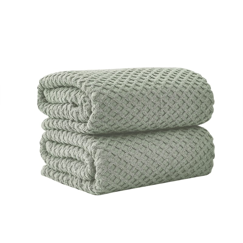 Linery & Co. Cotton Diamond Waffle Texture Bath Towels - Bath Sheet (Pack of 2) - Desert Sage Green