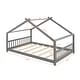 preview thumbnail 6 of 28, Full Size House Bed with Roof, Wooden Frame, Gray