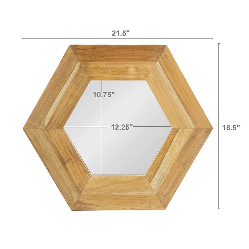 Hexagon Wall Mirror with Solid Wood Frame