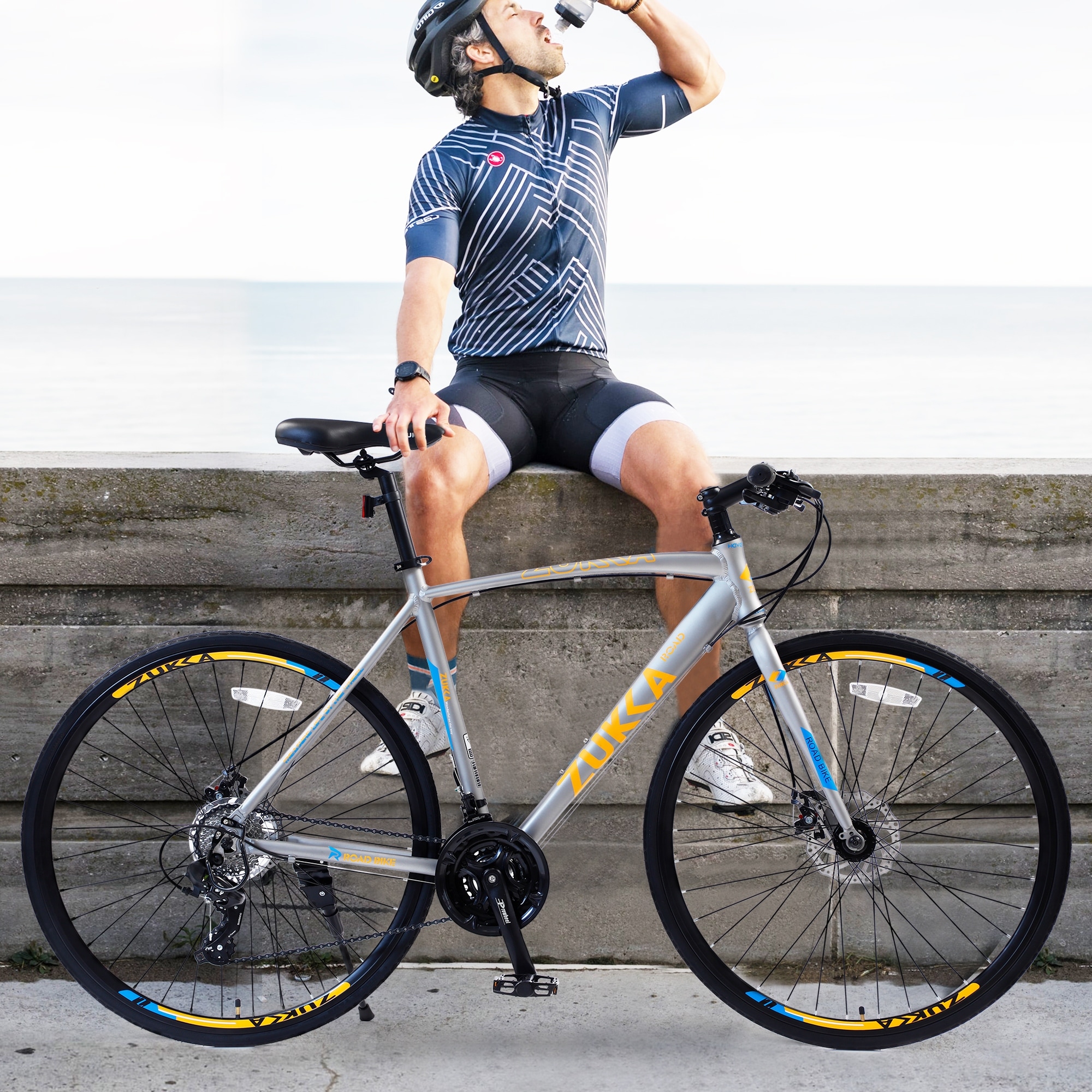 24 Speed Hybrid Bike Road Bike City Bicycle Unisex Bikes Blue