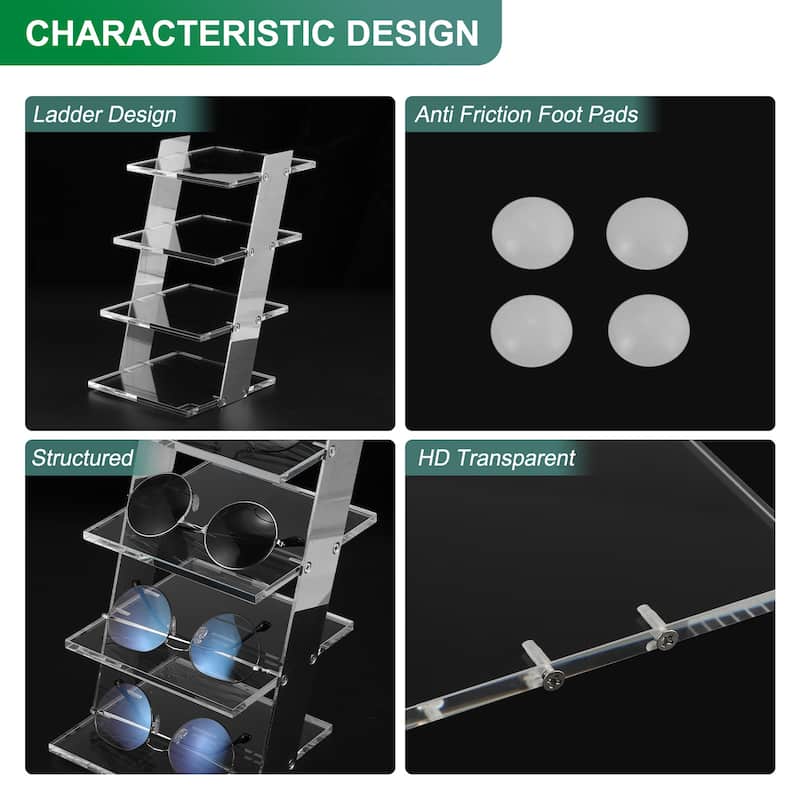 Sunglasses Display Stand, 1Pcs Transparent Acrylic 4-tier Sunglass Rack