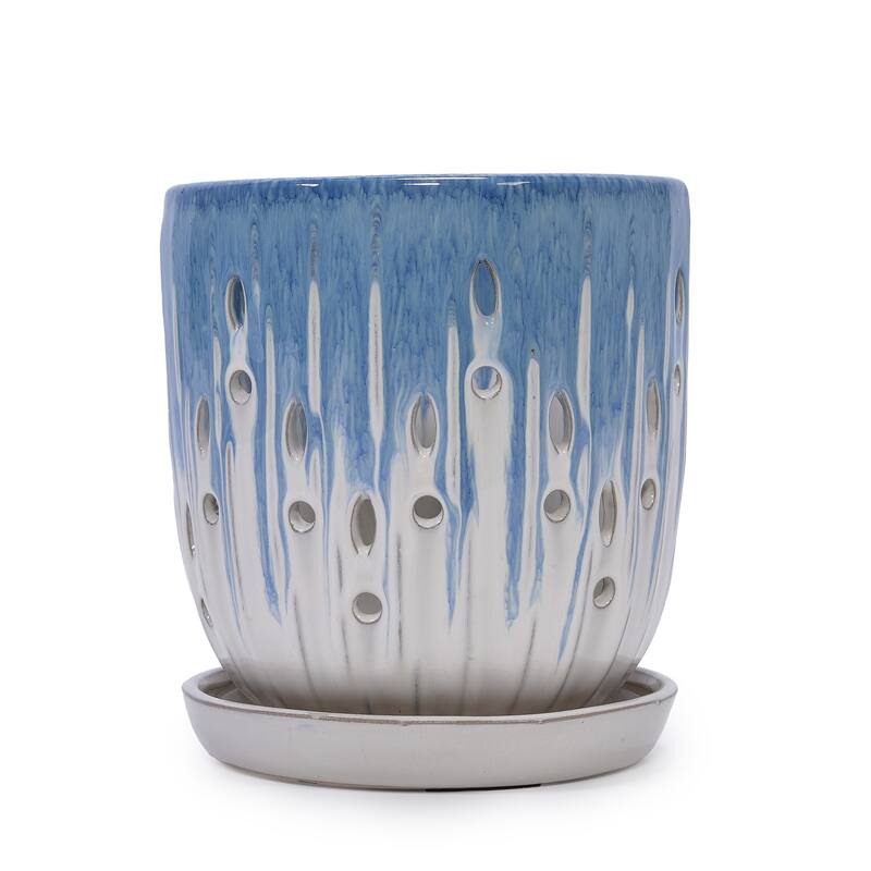 Anmytek Handmade Ceramic Planter Set of 2 Blue White